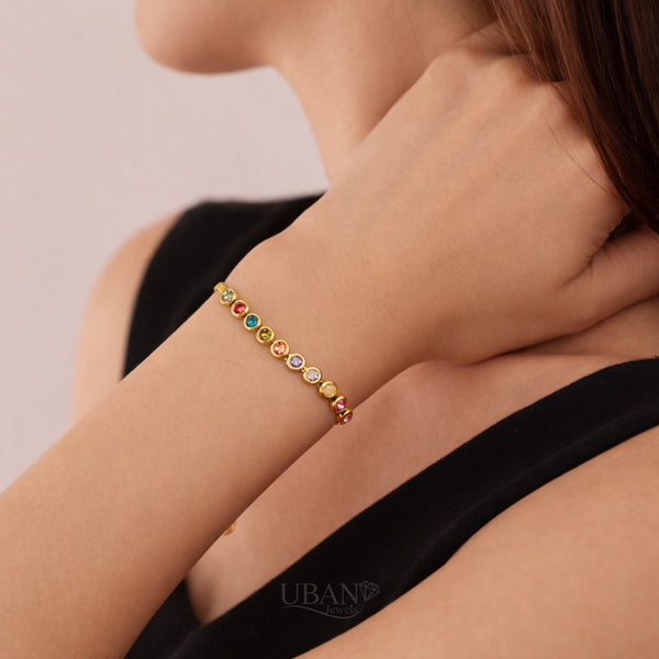 UBAN Jewels™ Rainbow Glow Snake Chain Bracelet - 18k Gold-Plated Stainless Steel Anti-Tarnish Multi-Color Zircon Bracelet