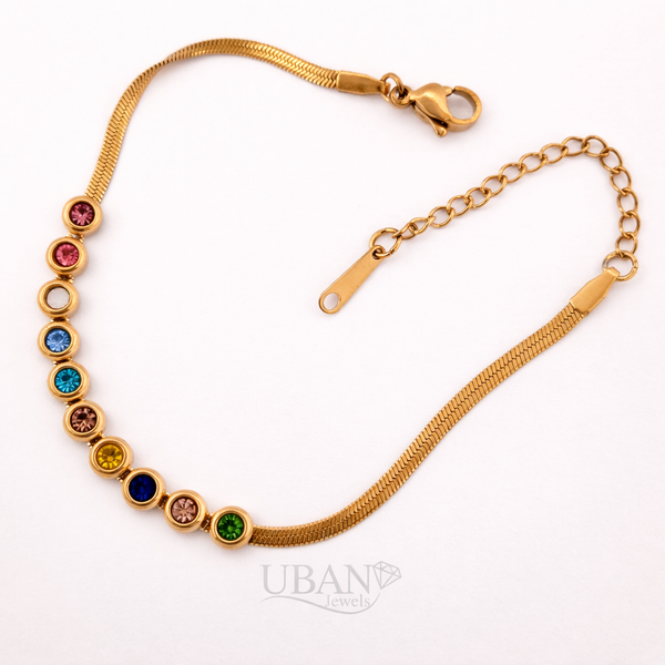 UBAN Jewels™ Rainbow Glow Snake Chain Bracelet - 18k Gold-Plated Stainless Steel Anti-Tarnish Multi-Color Zircon Bracelet