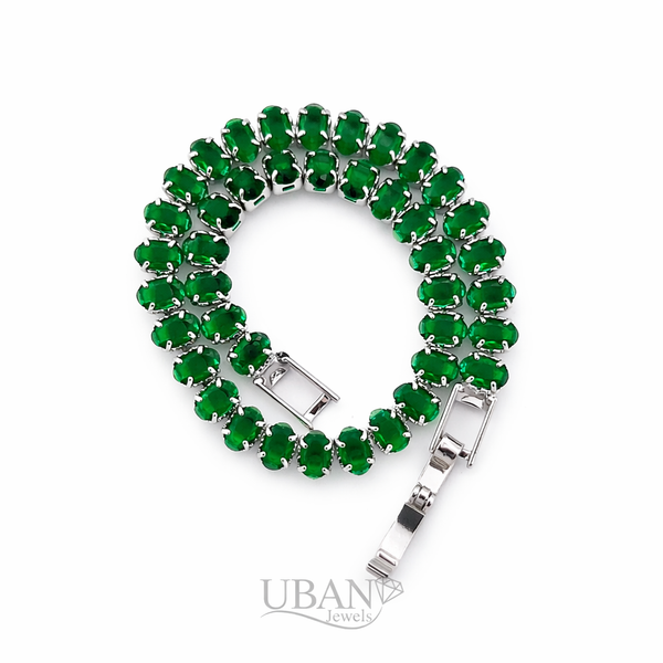 UBANjewels Elegant Emerald Green Oval-Cut Crystal Tennis Bracelet