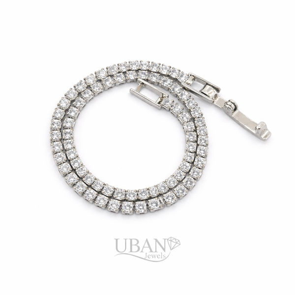 UBAN jewels Classic White Zircon Silver-Tone Tennis Bracelet