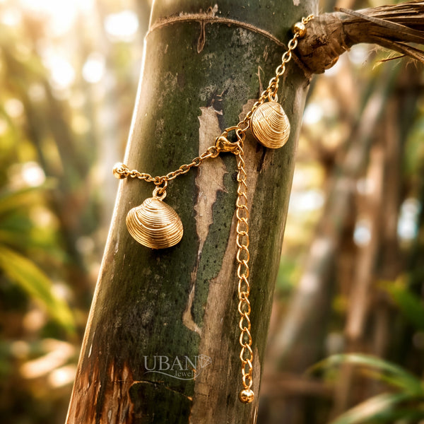 UBAN Jewels™ Multi Sea Shell Anklet - 18k Gold-Plated Stainless Steel Boho Seashell Charm Anklet
