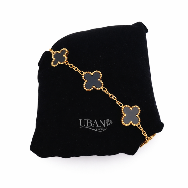 UBAN Jewels™ Set of 2 Victorian & Moorish Van Cleef Bracelets - Gold-Plated Stainless Steel Anti-Tarnish Clover Charm Bracelet Combo