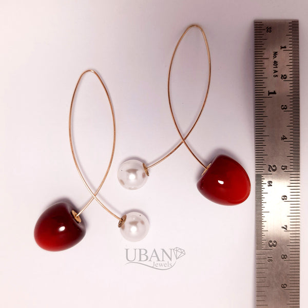 UBAN Jewels™ Sweet Cherry Drop Earrings - 18k Gold-Plated Anti-Tarnish Red Resin Fruit Statement Earrings
