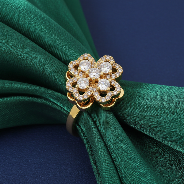 Radiant Lucky Clover Crystal Spinner Ring - Anti-Anxiety & Adjustable