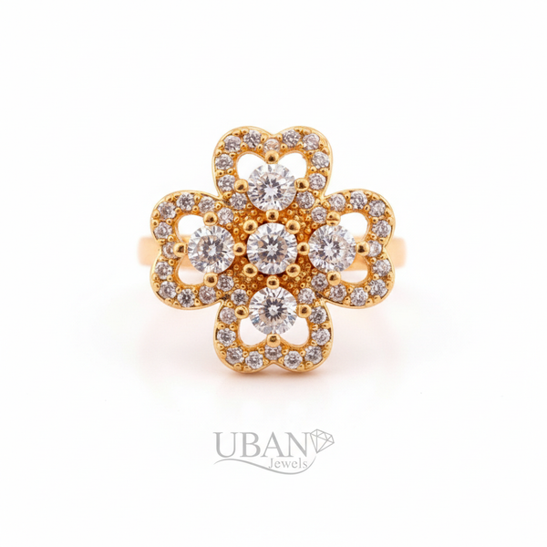 Radiant Lucky Clover Crystal Spinner Ring - Anti-Anxiety & Adjustable