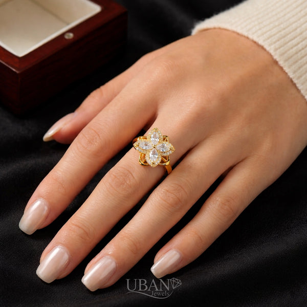 UBAN Jewels™ Floral Elegance Spinner Ring - Anti-Tarnish & Adjustable