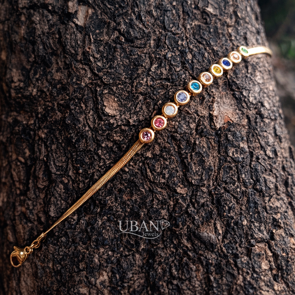 UBAN Jewels™ Rainbow Glow Snake Chain Bracelet - 18k Gold-Plated Stainless Steel Anti-Tarnish Multi-Color Zircon Bracelet