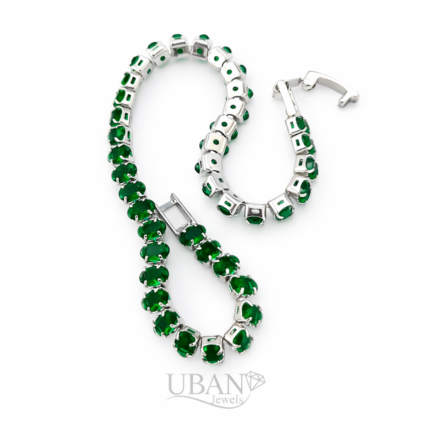 UBANjewels Elegant Emerald Green Oval-Cut Crystal Tennis Bracelet