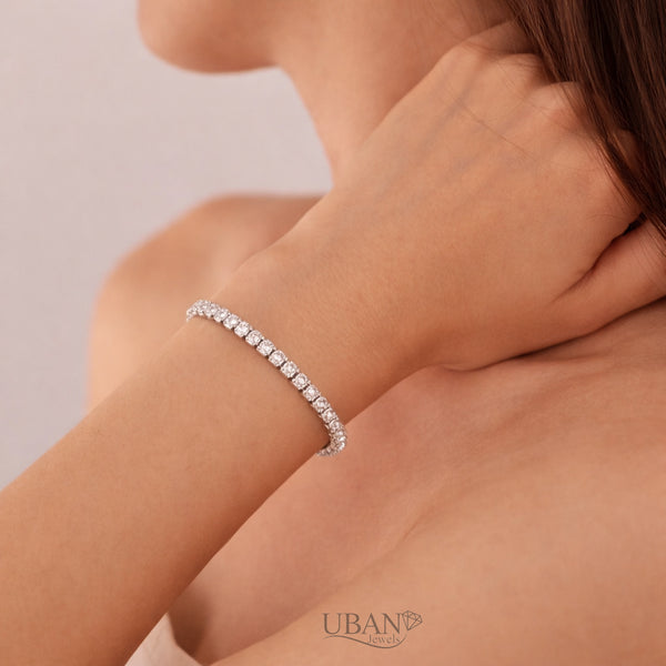 UBAN jewels Classic White Zircon Silver-Tone Tennis Bracelet