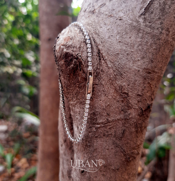 UBAN jewels Classic White Zircon Silver-Tone Tennis Bracelet