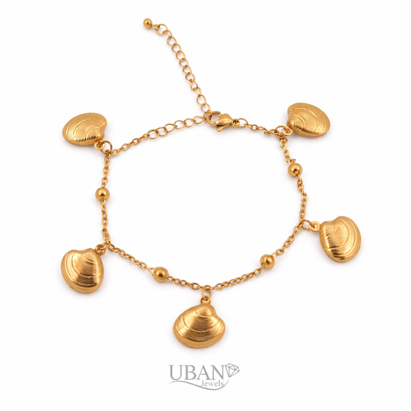 UBAN Jewels™ Multi Sea Shell Anklet - 18k Gold-Plated Stainless Steel Boho Seashell Charm Anklet