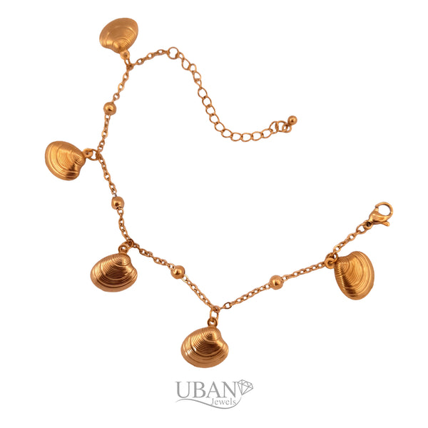 UBAN Jewels™ Multi Sea Shell Anklet - 18k Gold-Plated Stainless Steel Boho Seashell Charm Anklet