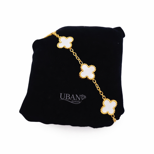 UBAN Jewels™ Set of 2 Victorian & Moorish Van Cleef Bracelets - Gold-Plated Stainless Steel Anti-Tarnish Clover Charm Bracelet Combo