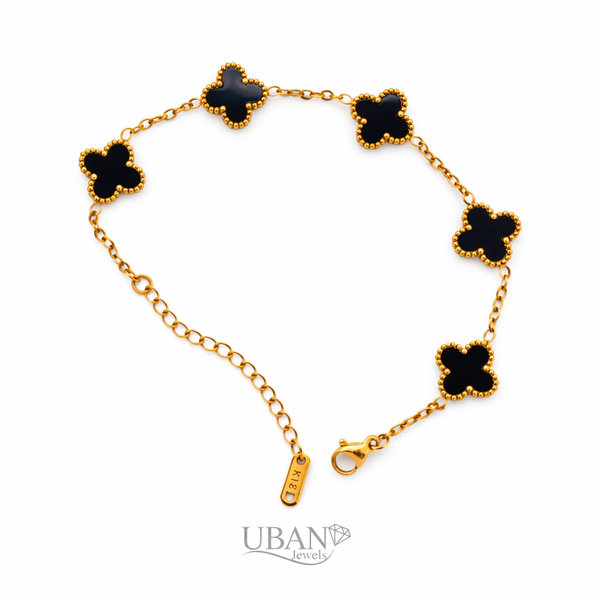 UBAN Jewels™ Set of 2 Victorian & Moorish Van Cleef Bracelets - Gold-Plated Stainless Steel Anti-Tarnish Clover Charm Bracelet Combo