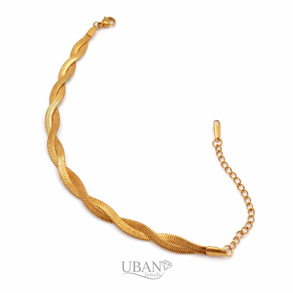 UBAN Jewels™ Twisted Silk Chain Bracelet - Gold-Plated Stainless Steel Anti-Tarnish Link Bracelet