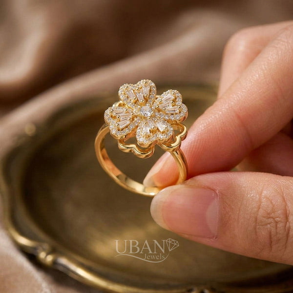 UBAN Jewels™ Radiant Lucky Clover Spinner Ring - Stainless Steel & Anti-Tarnish